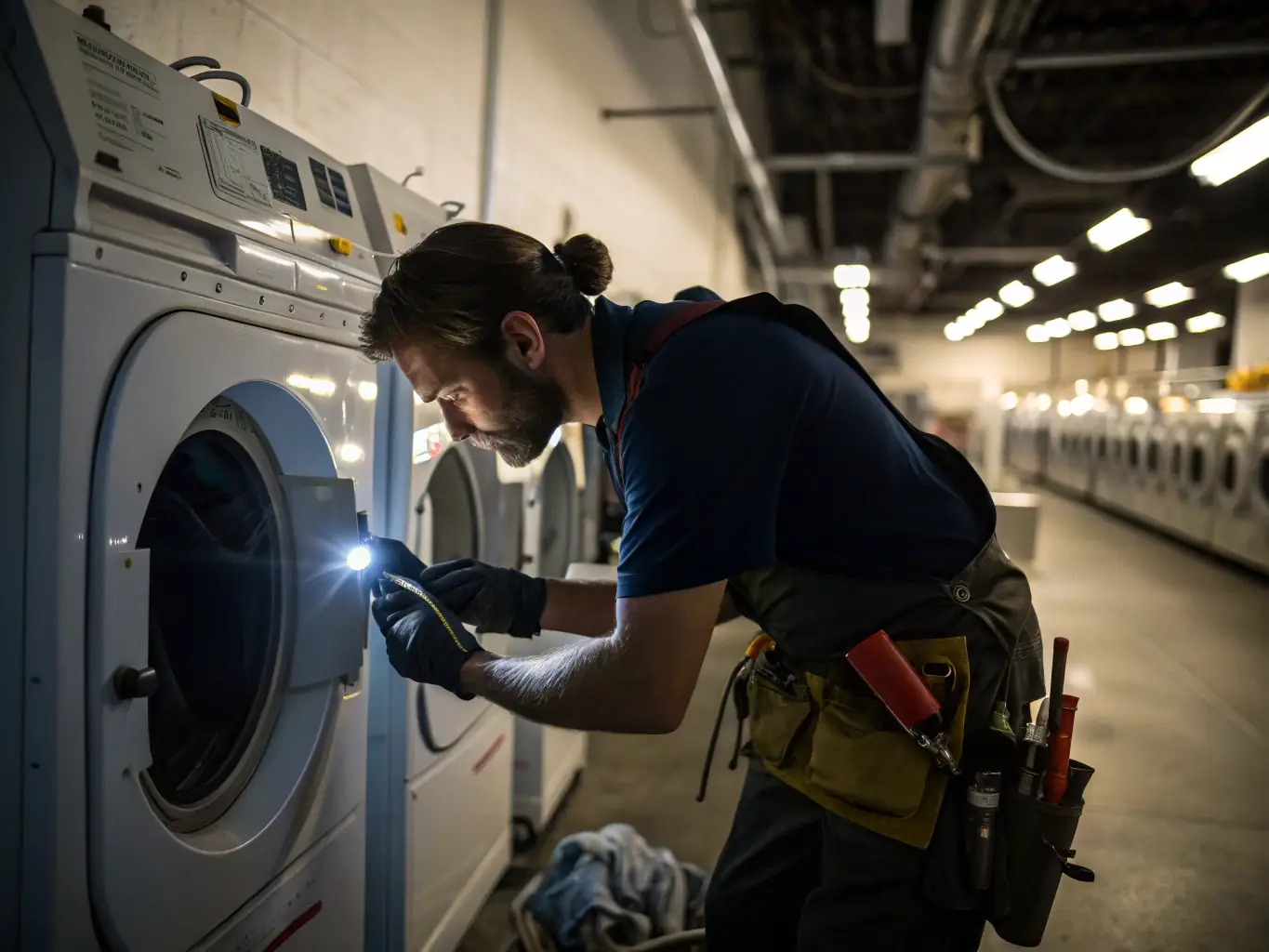 A technician working on the control panel of a washing machine, showcasing the diagnostic process for identifying and fixing washing machine problems.